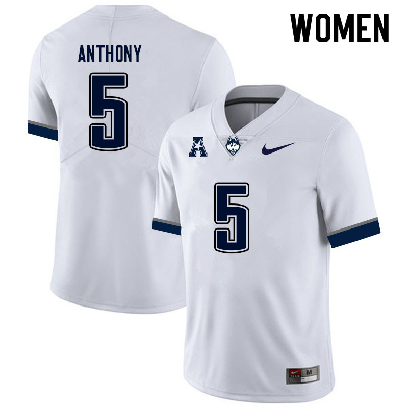 Women #5 Kaleb Anthony Uconn Huskies College Football Jerseys Sale-White - Click Image to Close